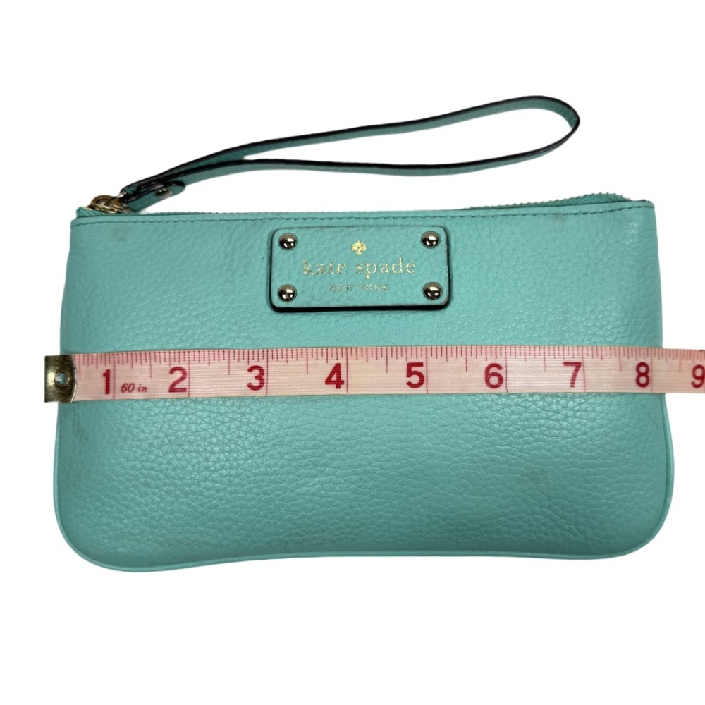 KATE SPADE | Wristlet Top Zip Teal Pebbled Leather Classic Preppy Vacation - Picture 15 of 16